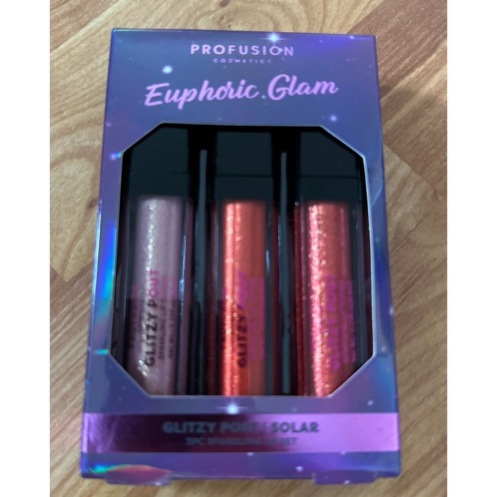 Profusion Cosmetics Euphoric Glam Glitzy Pout Solar‎ Sparkling Lip Set.